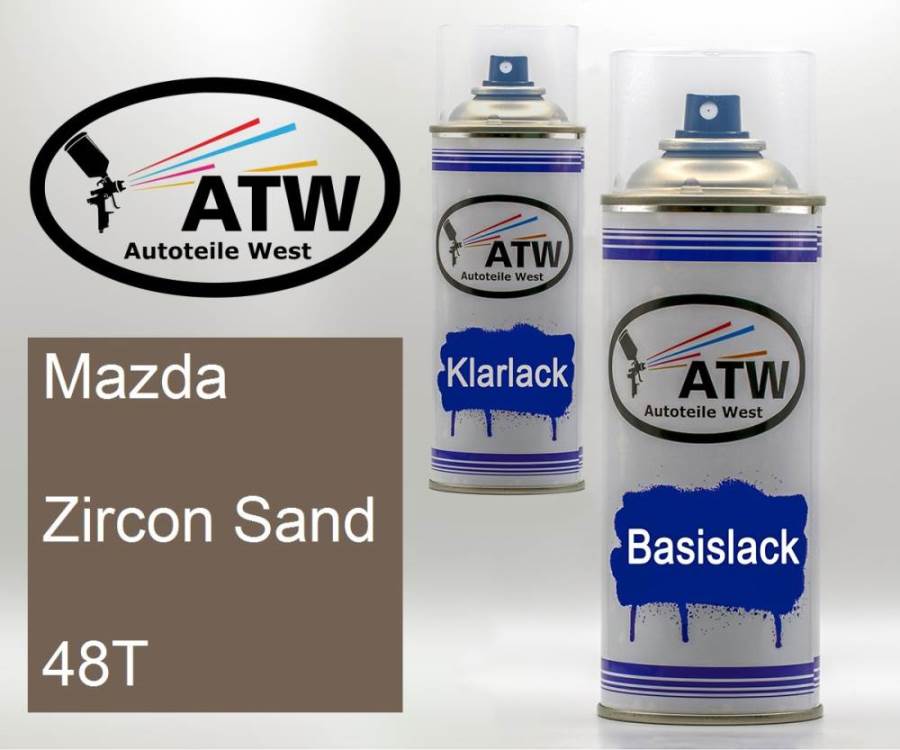 Mazda, Zircon Sand, 48T: 400ml Sprühdose + 400ml Klarlack - Set, von ATW Autoteile West.